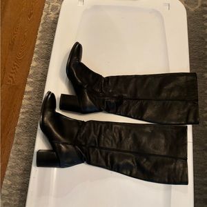 Black leather tall heeled boots